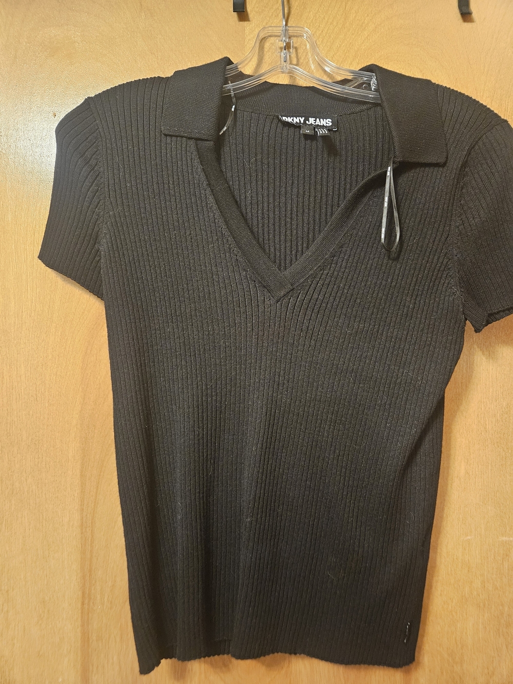 DKNY Black Ribbed Short Sleeve Polo Tee